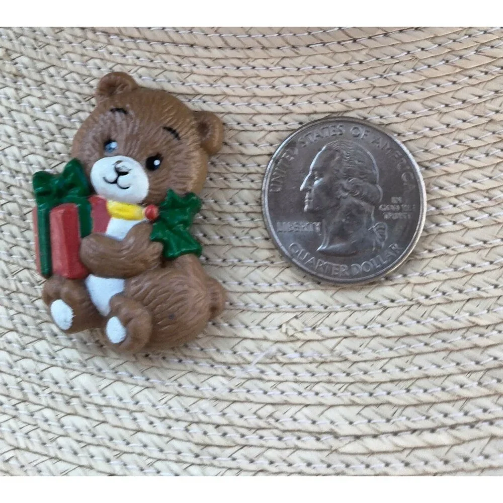Russ Bear Pin Christmas Package Vintage Signed